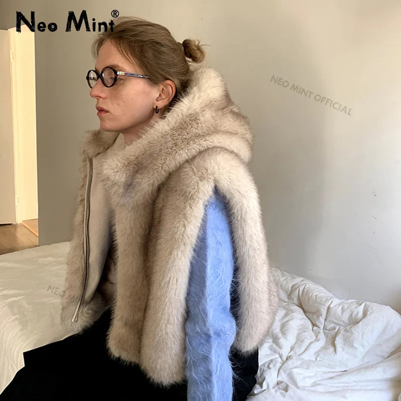 Neo Mint exclusivo Y3k chicas sudadera sin mangas abrigo de piel sintética mujer Chaleco otoño invierno degradado piel de zorro chaleco top Chaleco Mujer