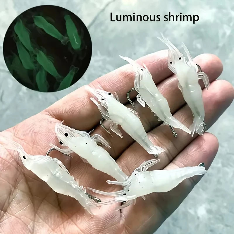 5/10/20 pièces Goture crevette leurres doux crevette leurres de pêche pour eau douce eau salée lumineux crevette appât ensemble avec crochet pointu perle