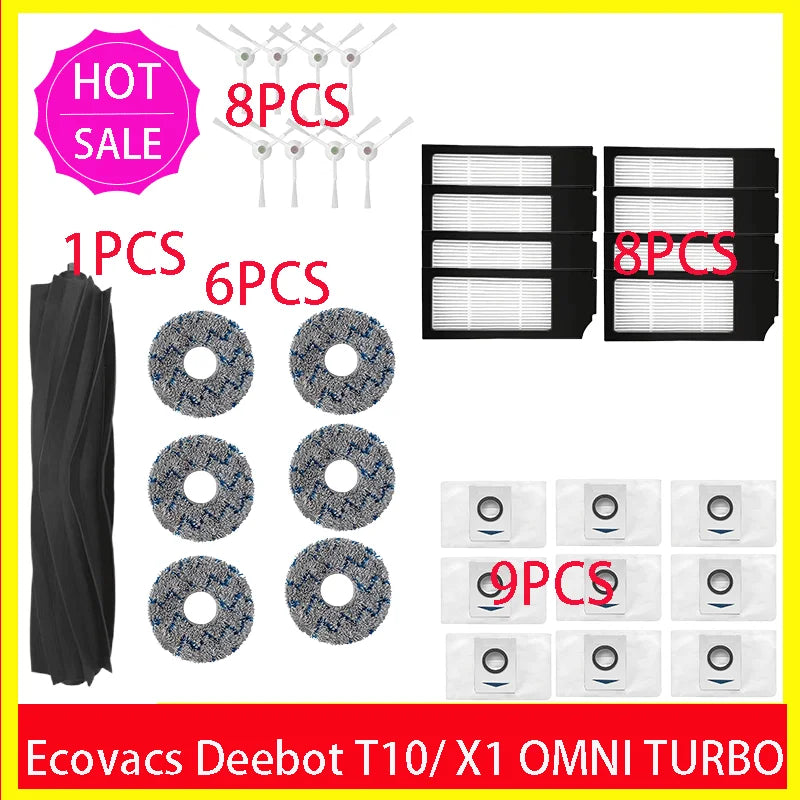 Ecovacs Deebot X1 OMNI / T10 OMNI Robot Vacuum Cleaner Spare Parts, Rubber/Side Brush, Cover, Hepa Filter, Mop Cloth, Dust Bag