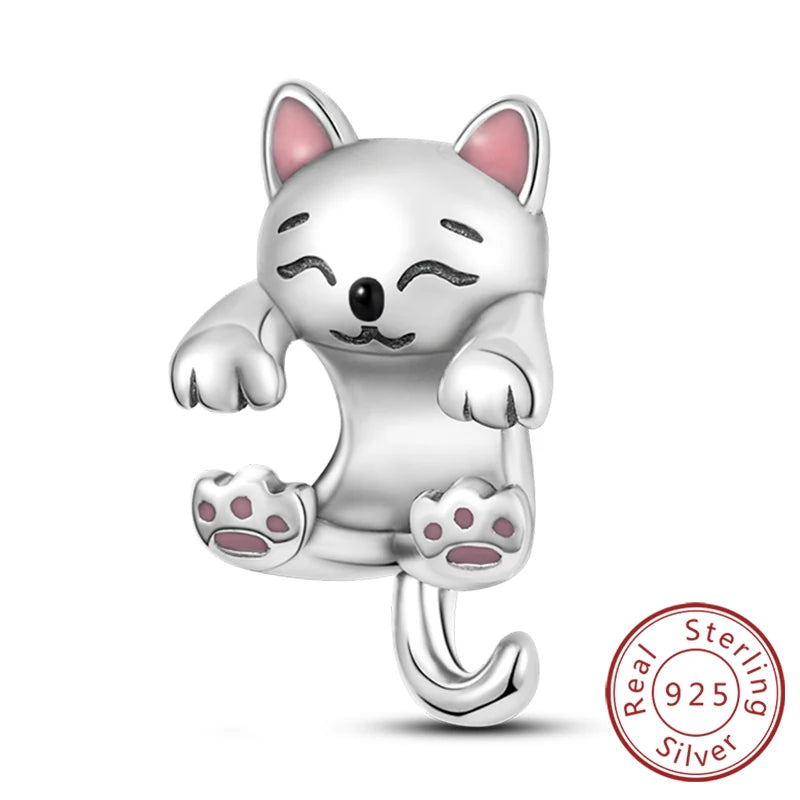 Abalorios de plata de ley 925 con huellas de perro, gato, corazón, animales, abalorios que se ajustan a pulseras, collares, colgantes, joyas para mujer, para hacer tú mismo