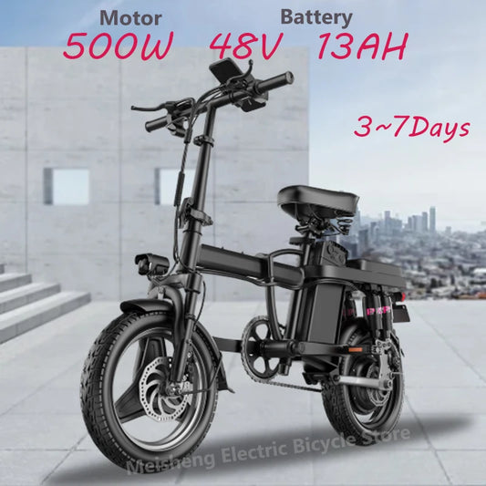 Ebike 2025 latest model F9 500W 48V 13AH foldable 14-inch fat tire city electric bike snow electric bike