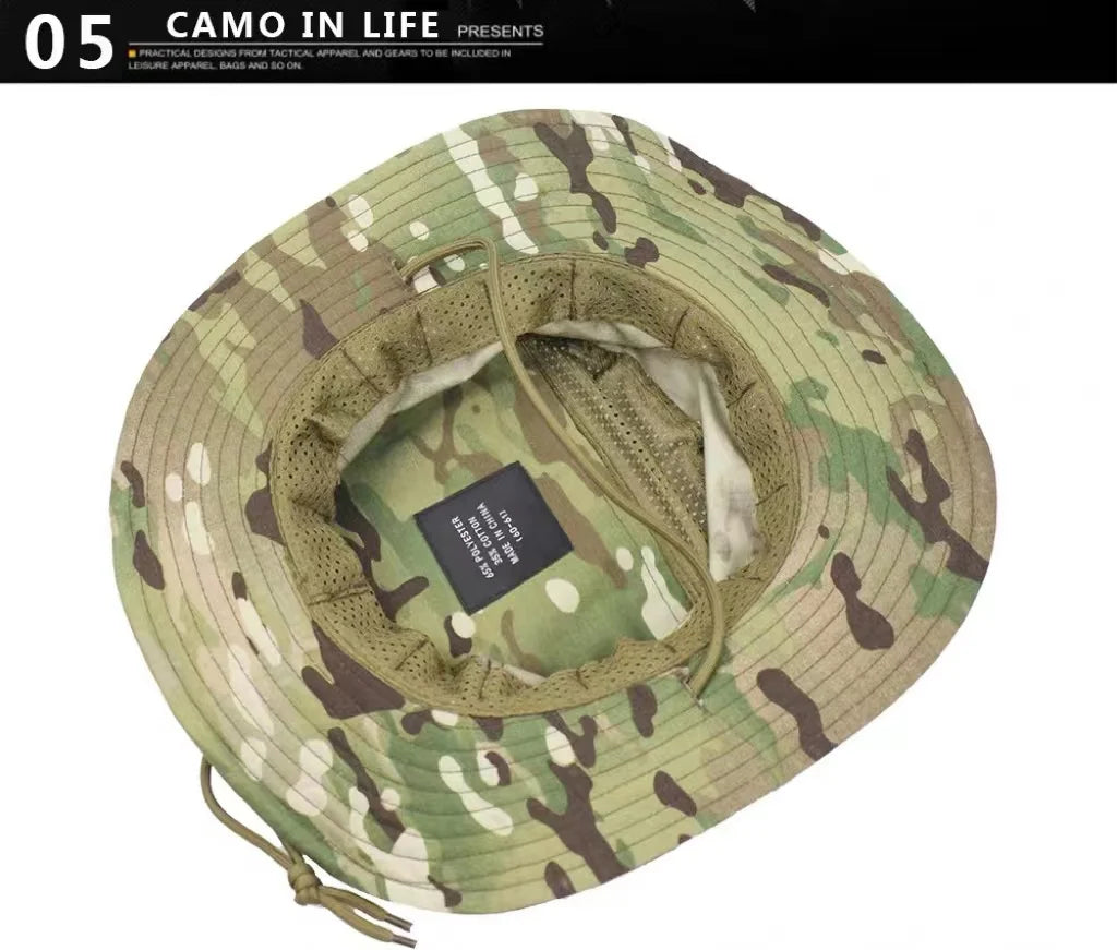 Nouveau 2026 Casquette Bob Camouflage Multicam avec Poche Carrée pour Passionnés de Tactique, Chapeau de Soleil pour Pêche, Randonnée et Activités de Plein Air