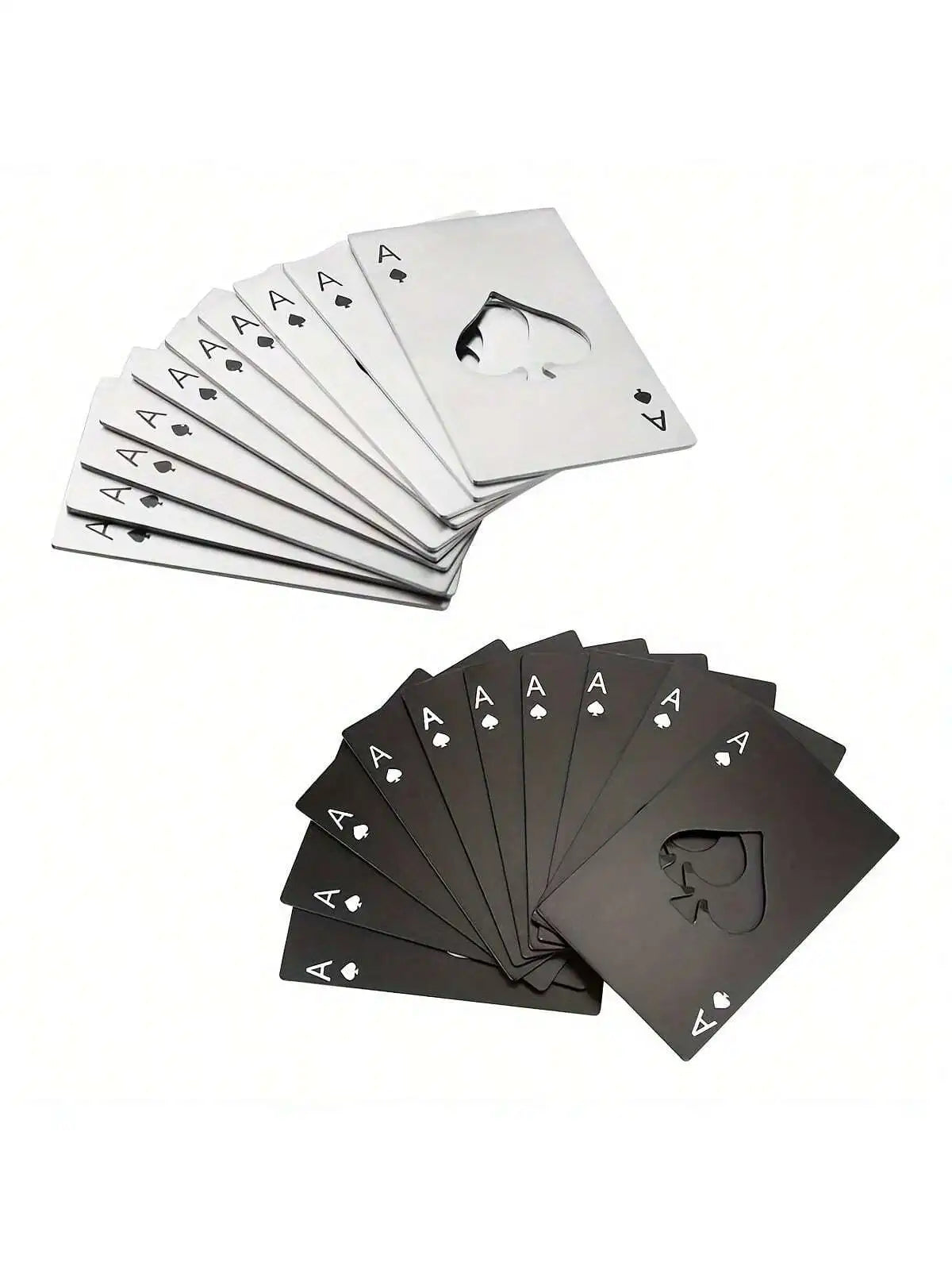Palas de acero inoxidable, botellero, abridor de botellas, cartas de juego, abridor de botellas, tarjeta de crédito, abridor de cerveza.