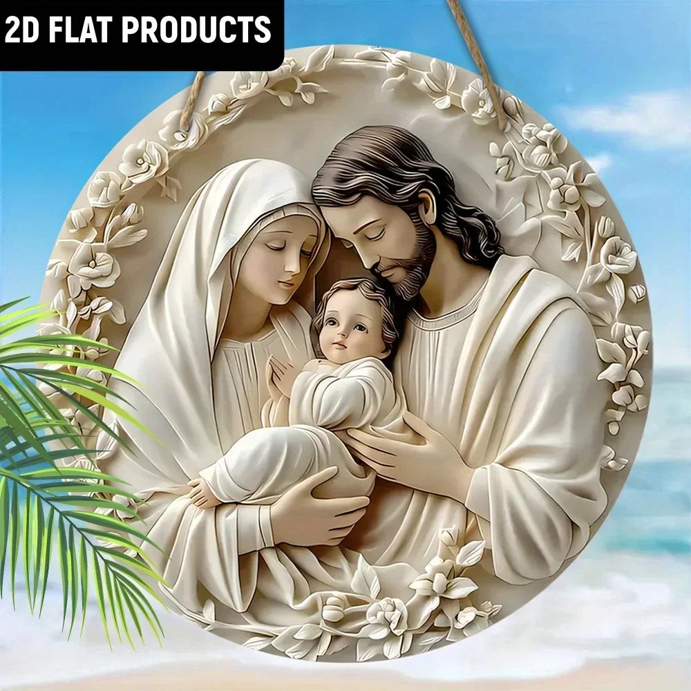 1/2 piece 2D baptism pray faith family theme wooden 7.9 inch/20 cm round hanging sign wall or door decor wall art, outdoor yard