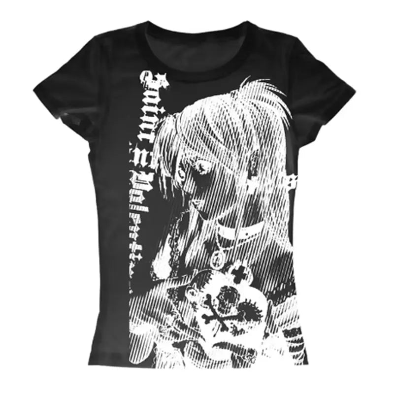 T-Shirt Court Y2K Anime Harajuku Femme — Vintage 90s Emo Streetwear