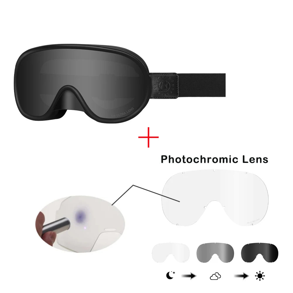 BOLLFO Vintage Photochromic Motorcycle Goggles Motocross Riding Gear UV400 Anti-Fog Ski Snowmobile Snowboard Goggles