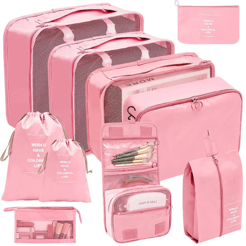 7/8/9/10 pièces ensemble organisateur de voyage sacs de rangement valise emballage Cubes ensemble étuis Portable bagages vêtements chaussure bien rangé pochette pliante