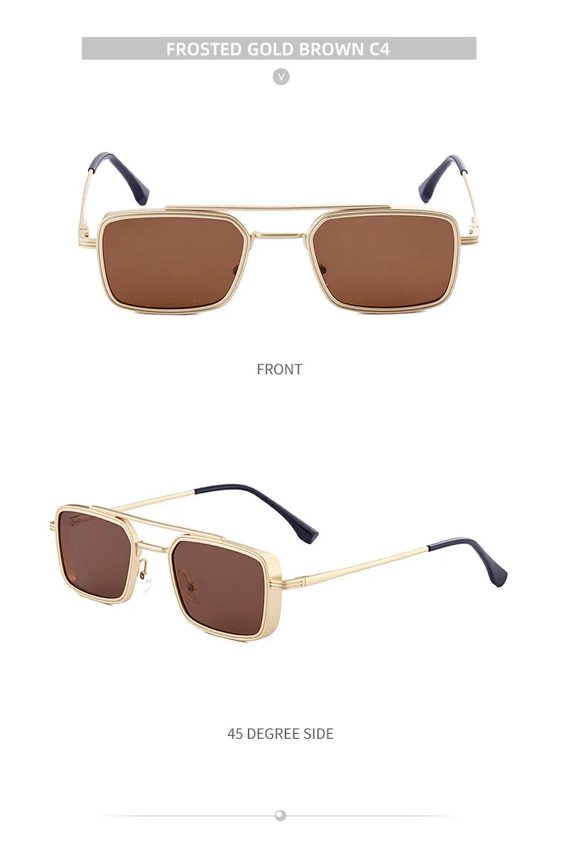 Lunettes de soleil carrées Steampunk hommes et femmes — punk, rétro, mode, vintage, 2025