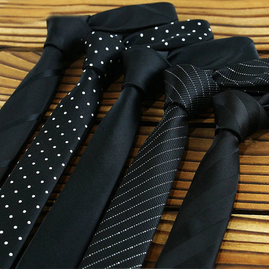 Skinny Black 5CM Ties for Men Polyester Striped Polka Dot Solid Jacquard Necktie Business Party Corbatas