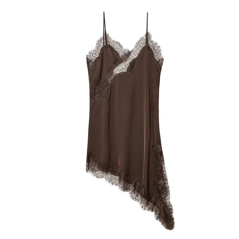 Robe Mini Dentelle Satin Dos Nu Femme — Asymétrique Fête Sexy Plage Été