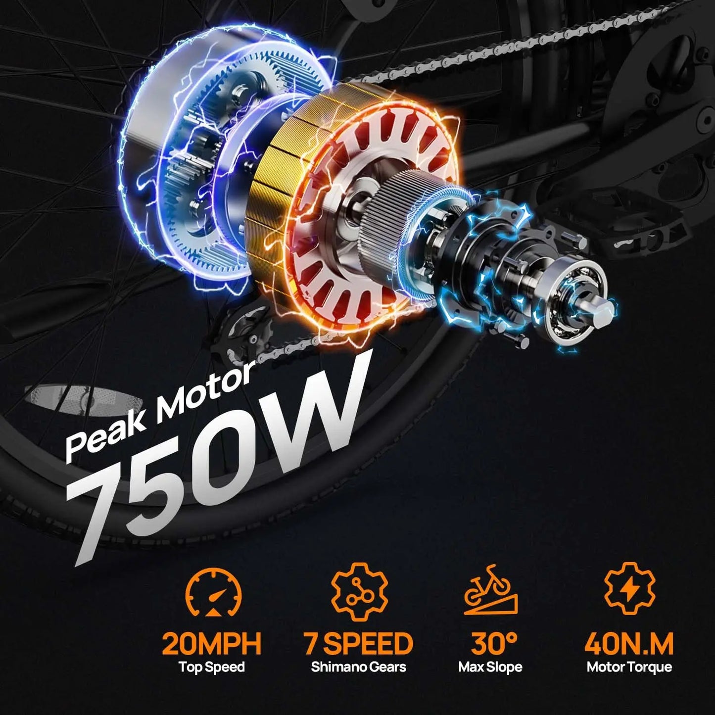 Vélo Électrique 750W 48V 10,4Ah 26 Pouces — Batterie Amovible 20 MPH 7 Vitesses