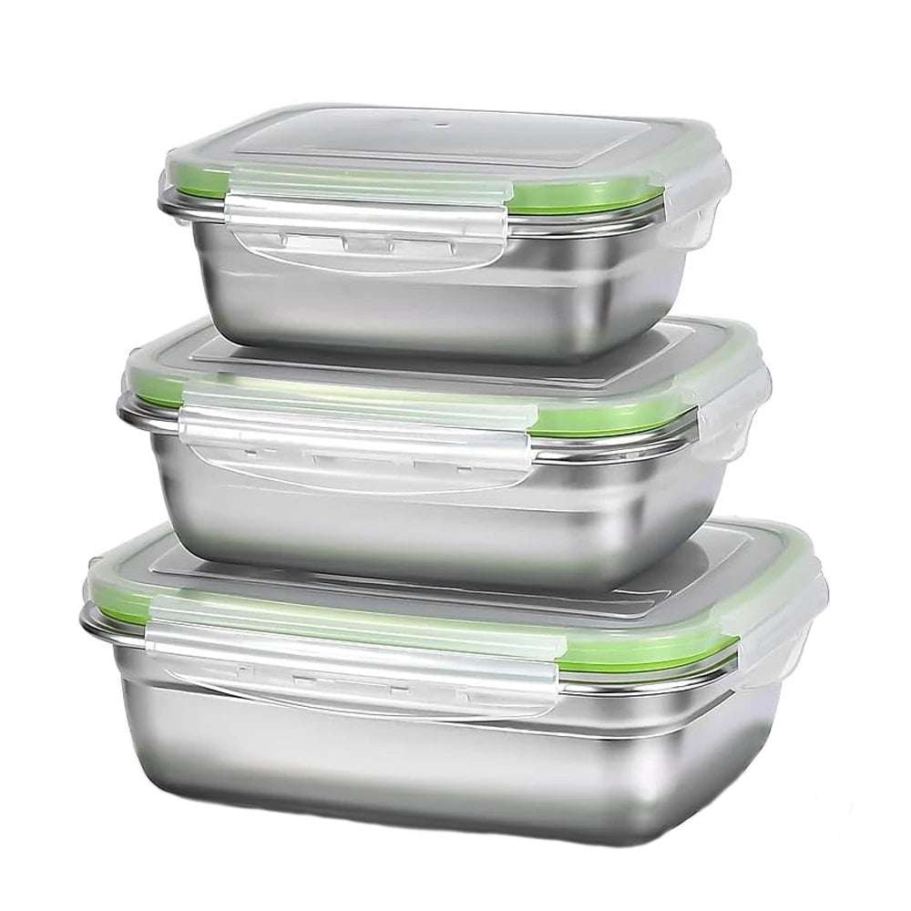 Fiambrera Bento de acero inoxidable 304 de grado alimenticio, recipiente de almacenamiento de alimentos, tapa de silicona a prueba de fugas, apto para lavavajillas, 1/3 unidades