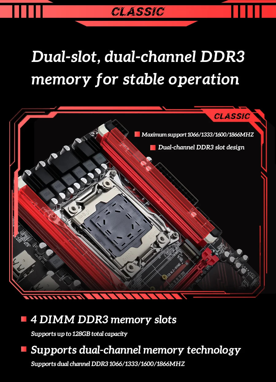 Carte mère SOYO X99 DDR3 LGA2011-3 — Xeon E5-2673 V3, DDR3 128 Go, NVMe M.2, PCIe 3.0, TPM 2.0