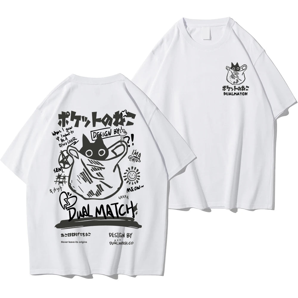 T-Shirt Chat Kawaii Harajuku — Couple Streetwear Y2K Manches Courtes 2024