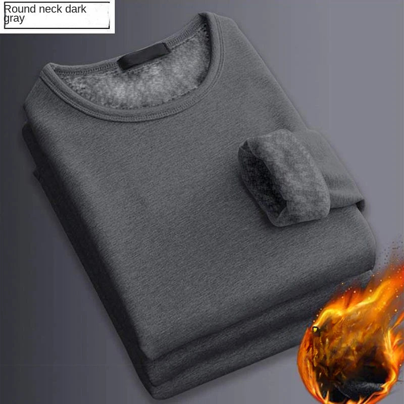 Winter Men's Thickened Velvet Warm Top Long-Sleeved Thermal Underwear Men's Round Neck Fashion T-shirt