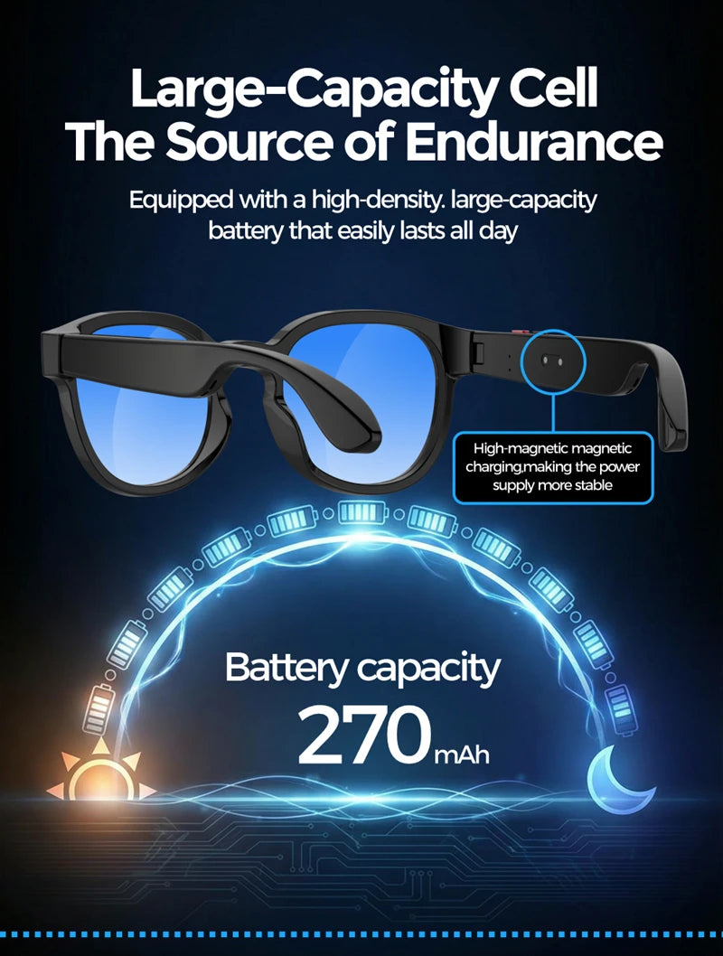 Lunettes intelligentes IA 2026 — traduction IA, caméra HD 8MP, vidéo 4K, appel Bluetooth, enregistrement, musique
