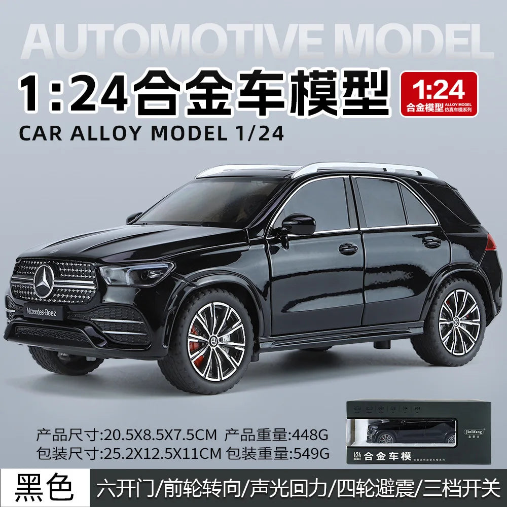Benz GLE350 Diecast Metal SUV Model for Boys, Simulation Car Toys, Collective, 1:24, Inventory, Sound and Light, Gift