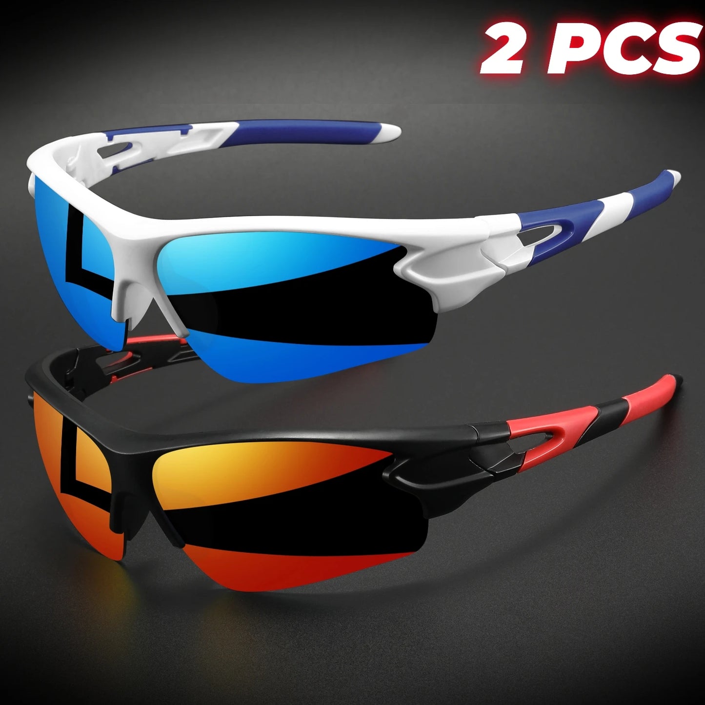 2 pièces lunettes de sport enveloppantes semi-sans monture — cyclisme, randonnée, UV400, anti-buée, unisexe
