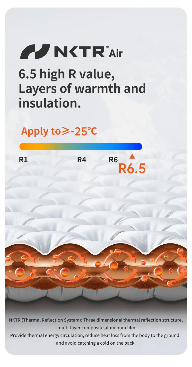 Naturehike 2026 Matelas de camping gonflable ultraléger, valeur R de 6,5, chaud pour l'hiver, épaisseur de 10 cm, tapis de couchage portable d'extérieur, lit d'air