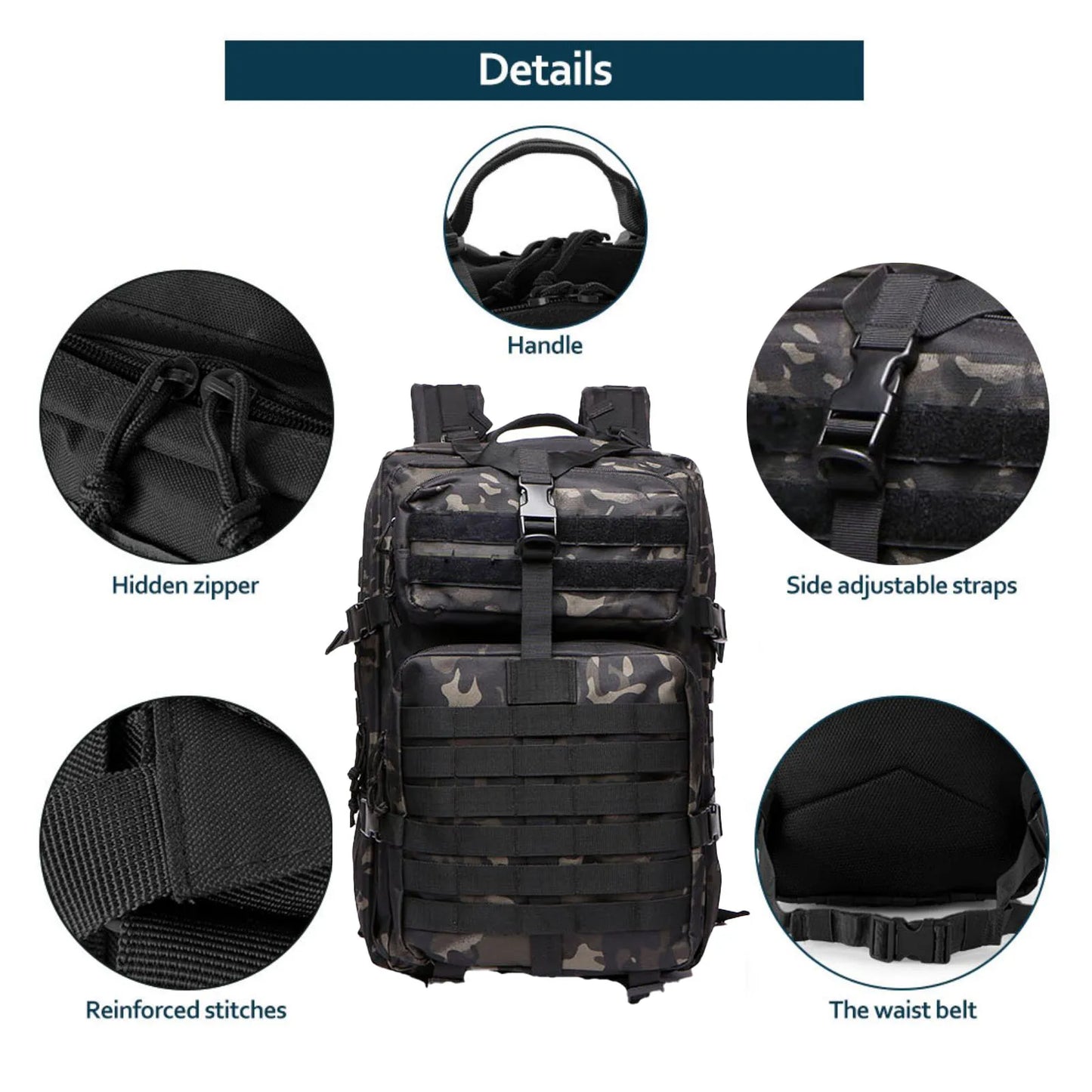 25L/50L robuste en Nylon imperméable à l'eau tactique sport Trekking pêche chasse Camping randonnée sac à dos sacs à dos en plein air