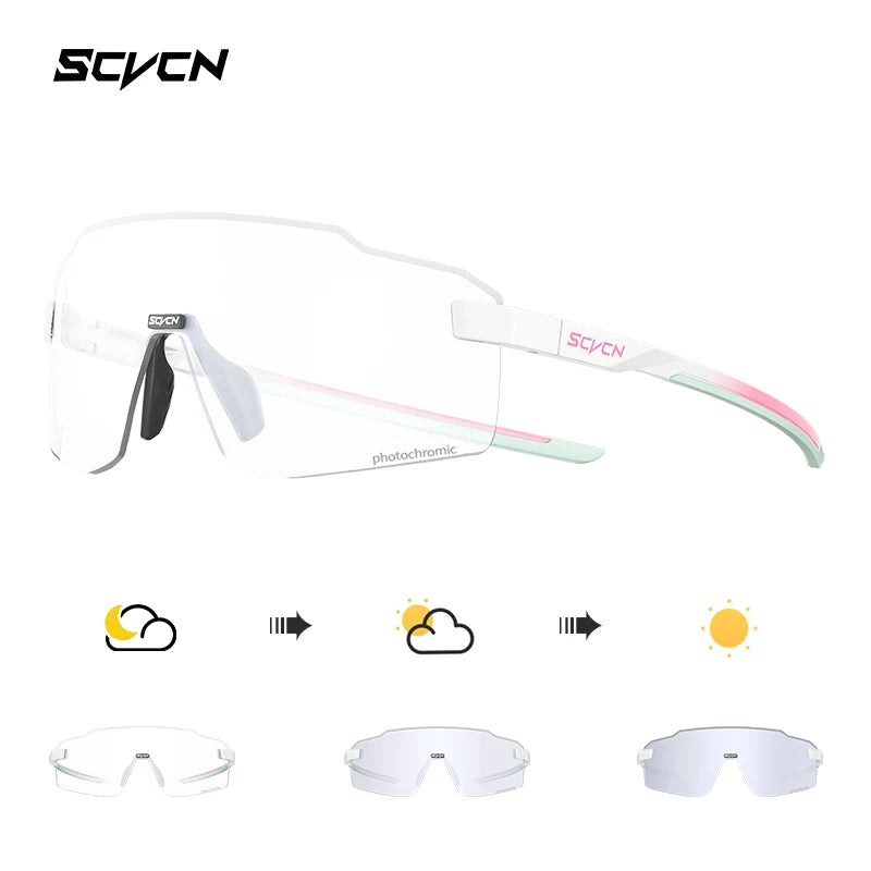 Lunettes de cyclisme photochromiques SCVCN pour hommes et femmes, lunettes de vélo de route et de VTT, lunettes de randonnée décontractées, coupe-vent