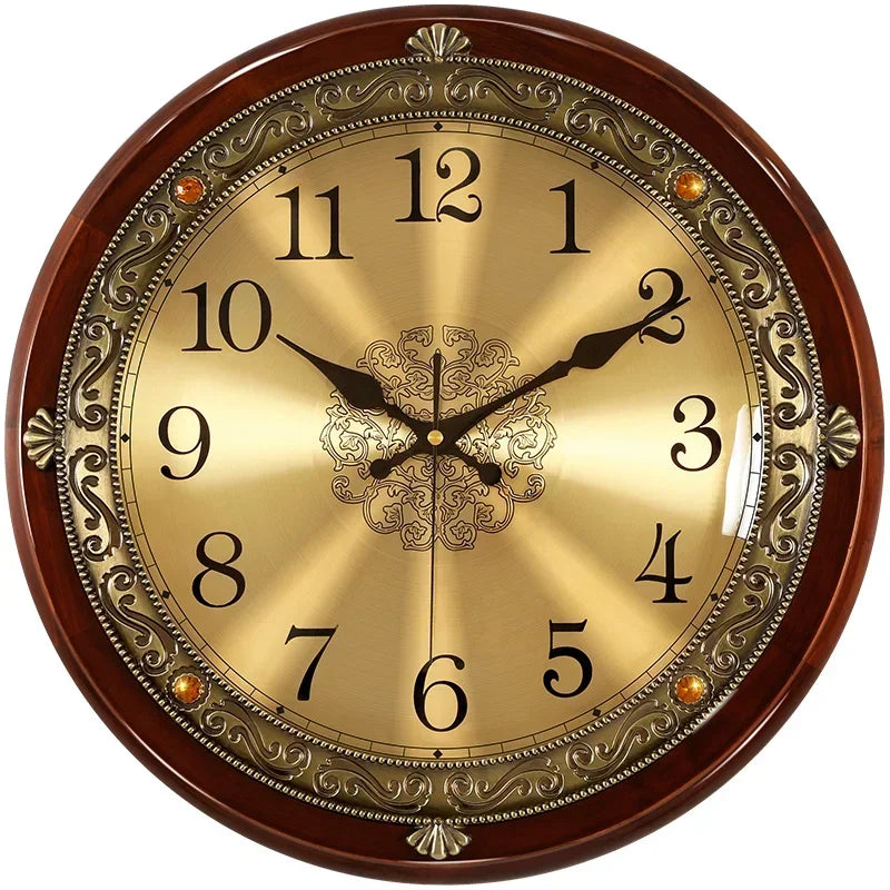 Reloj de pared de madera de lujo de Metal Retro estilo nórdico americano dorado relojes de pared silenciosos para dormitorio Shabby Chic sala de estar Reloj de regalo