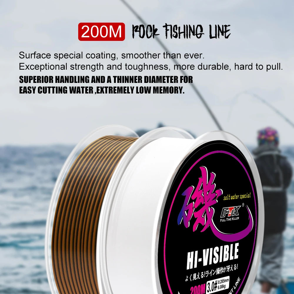 FTK – ligne de pêche en roche de 200M, bateau Semi-flottant pour la pêche en eau salée de mer, équipement de pêche Super résistant à l'usure et solide