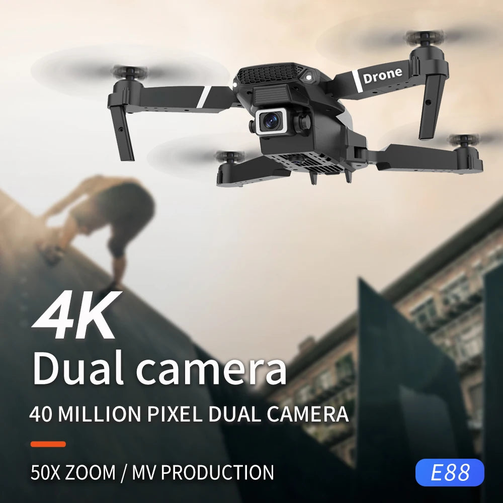 Nuevo Dron E88 Pro 2026, cámara dual 4K HD, FPV, 13 minutos de vuelo, largo alcance, cuadricóptero RC plegable, mini dron E88 Pro, juguete para niño