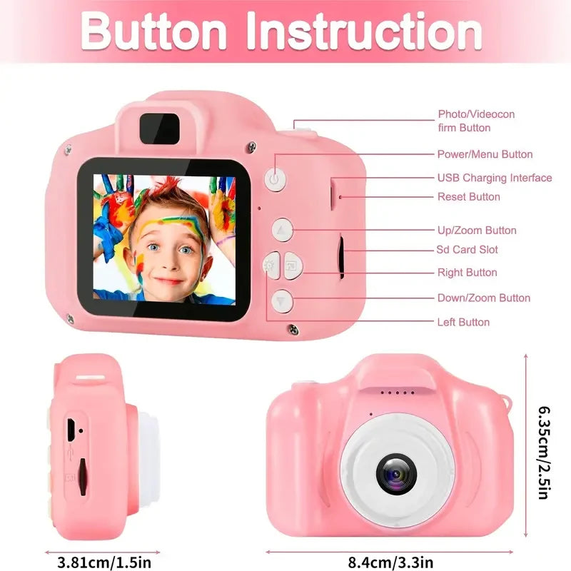 Cámara para niños súper linda, juguete educativo para niños, cámara digital de cumpleaños para bebés, cámara de video 1080P con regalo gratis para niña