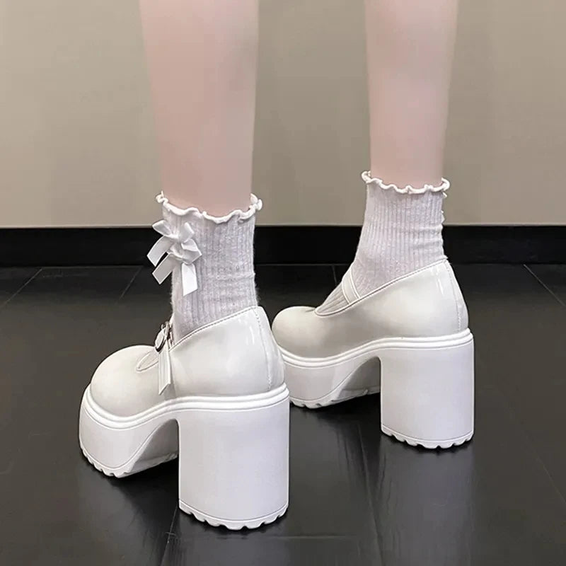 Chaussures Mary Jane noires à talons très hauts pour femme 2026, escarpins gothiques à plateforme épaisse, grande taille, avec boucle de cheville, chaussures de soirée Lolita 42