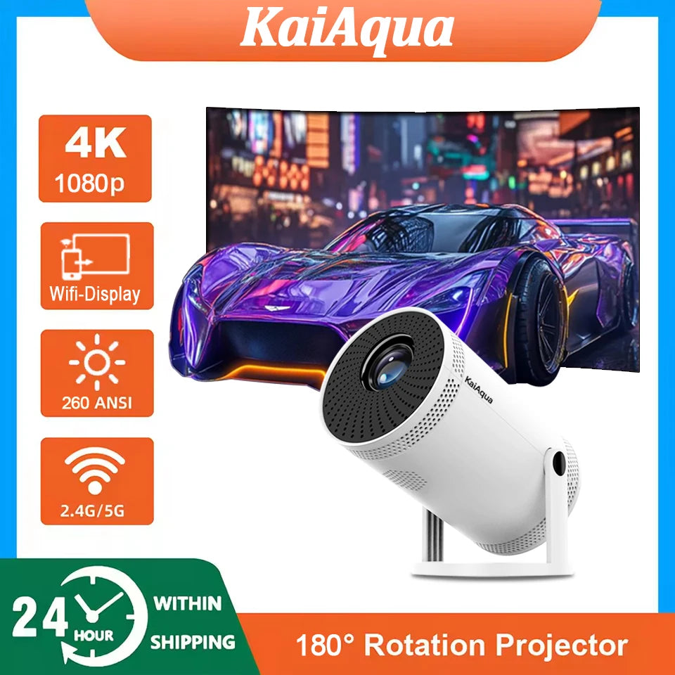 Projecteur 4K Full HD Android 11 — WiFi6, 290 ANSI, BT5.0, 1280x720P, portable, cinéma maison extérieur