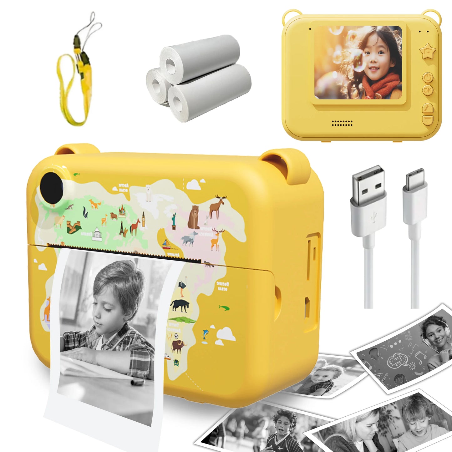 Cámara digital para niños, cámara instantánea para niños, grabadora de video HD 1080P, miniimpresora térmica para niños pequeños, regalos de cumpleaños