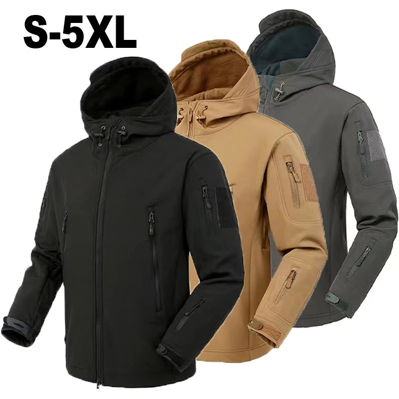 Chaqueta polar SoftShell para hombre, cortavientos con capucha para pesca, senderismo, camping, escalada, esquí, pantalones cálidos para otoño e invierno