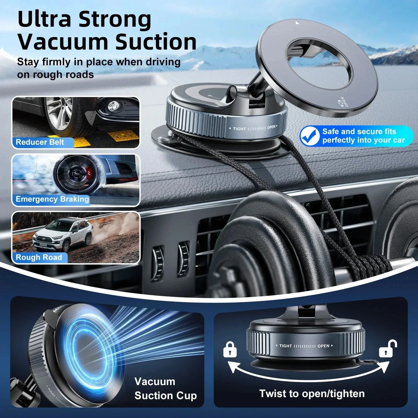 Support Téléphone Voiture Magnétique Pliable 360° — Fixation Ventouse Streaming