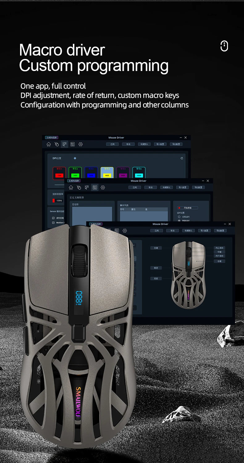 SmailWolf RS8 Bluetooth sans fil 2.4g souris de jeu triple mode léger e-sports jeu 1K taux de retour 10000DPI ordinateur