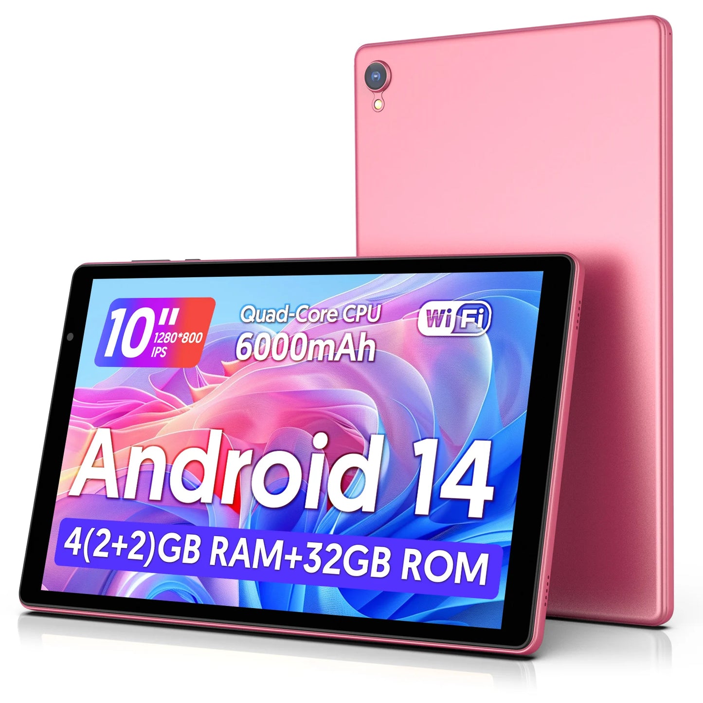 Dernière tablette Android 14, tablette 10 pouces, processeur Quad-core, WiFi 5G, 4 Go de ROM + 32 Go de RAM, résolution 1280 x 800, batterie 6000 mAh