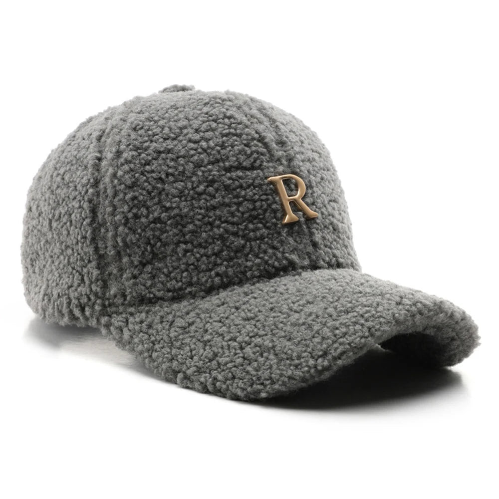 Casquette de baseball en laine d'agneau verte — lettres dorées, trucker, hiver (v2)