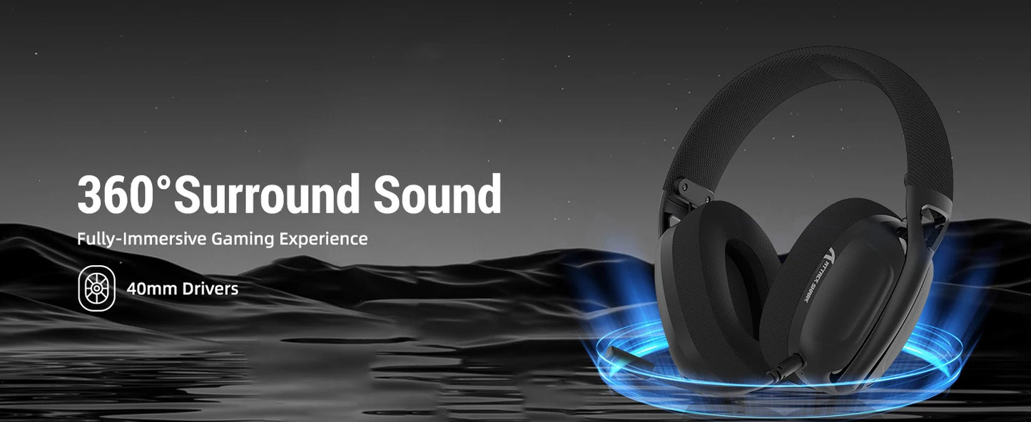 ATTACK SHARK L80 – Casque gaming ultra-léger 180g, Bluetooth/2.4G/filaire, son stéréo 5.1 canaux