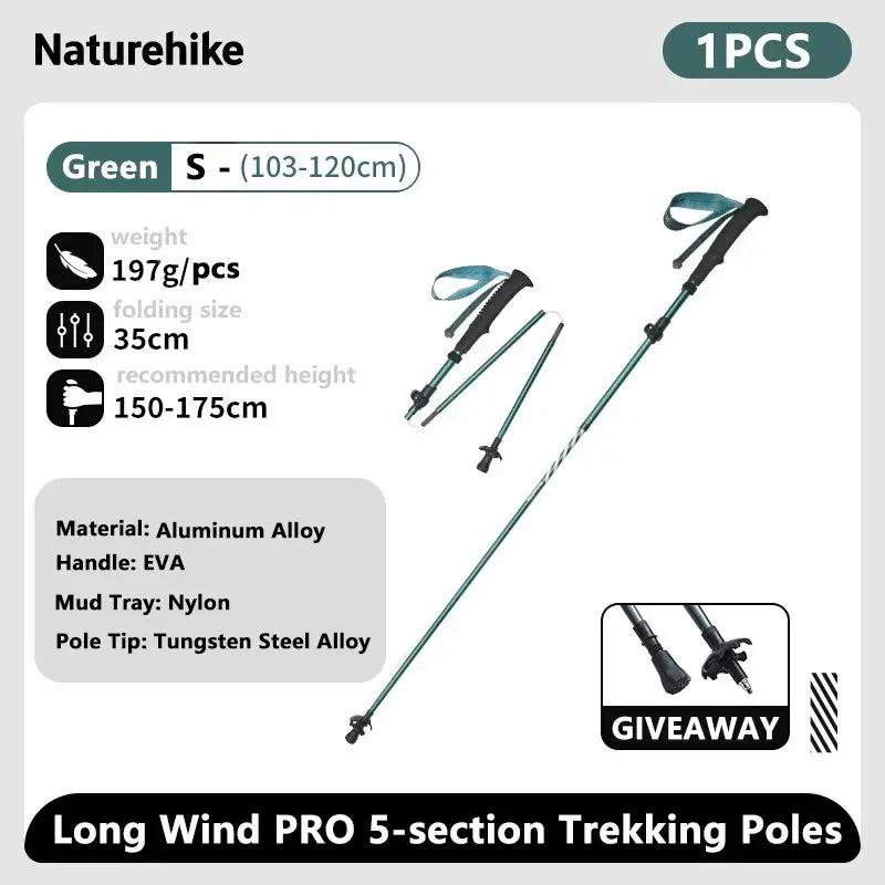 Naturehike bâtons de Trekking en Fiber de carbone 5 Sections bâtons d'escalade pliants portables randonnée en plein air bâtons de marche pliables