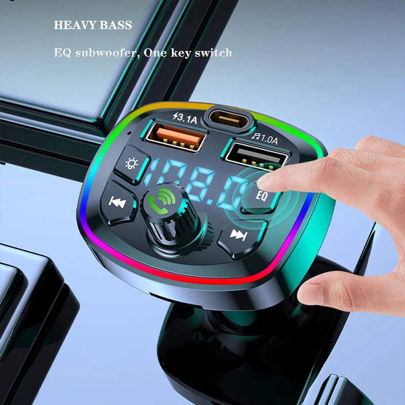 Bluetooth 5.0 FM Transmitter for Car, Wireless Adapter, Microphone, Audio Receiver, Automatic MP3 Player, Dual 2.1A USB Quick Charger, Car Accessories