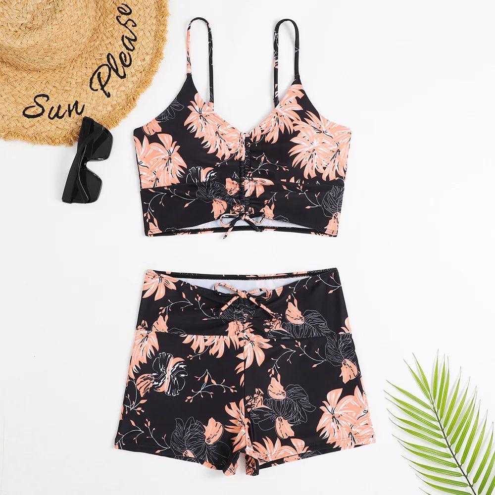 2025 taille haute Bikini maillot de bain femmes Push Up Bikini maillot de bain fleuri imprimé Bikini boxeurs maillots de bain maillot de bain maillot de bain