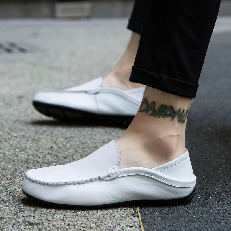 Mocassins en Cuir Véritable Homme — Décontractés Sans Lacet Taille 37-47