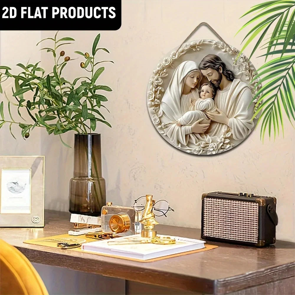 1/2 piece 2D baptism pray faith family theme wooden 7.9 inch/20 cm round hanging sign wall or door decor wall art, outdoor yard