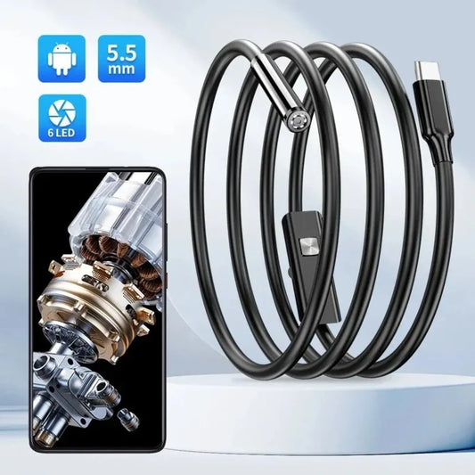 Endoscope USB pour téléphone Android OTG, caméra serpent d'inspection endoscopique 5.5mm, étanche IP67 avec 6 lumières LED pour Type C