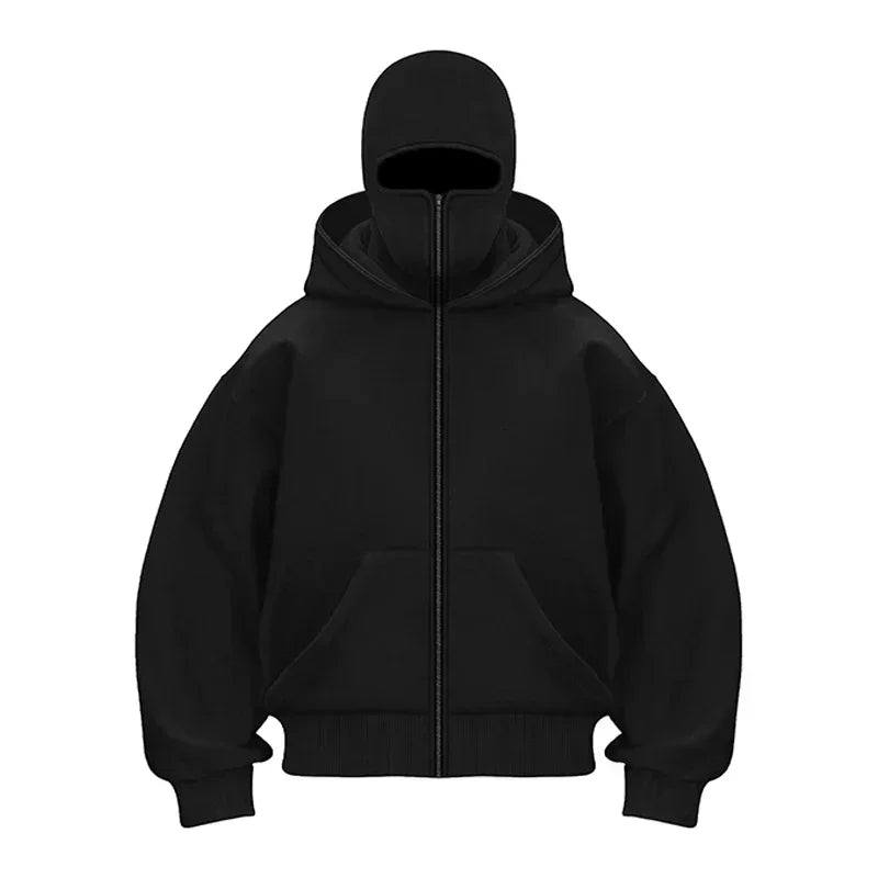 Y2K Gothic Harajuku Balaclava for Men and Women, New Winter Hot Item, Double Hooded Sweatshirt, Hooded Mask, Zipper Sports Jacket