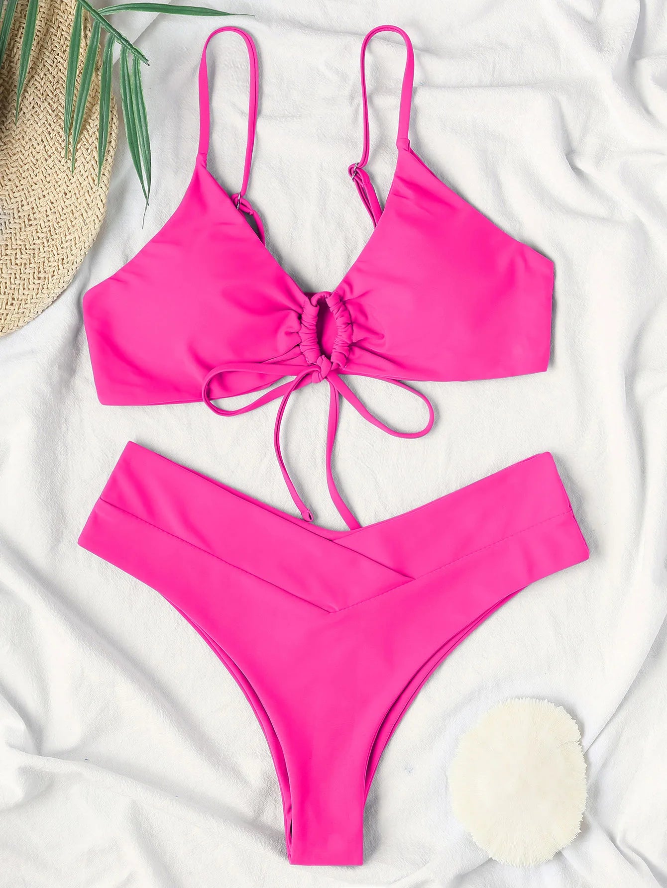 Nouveau ensemble de Bikini à haute élasticité pour 2025 été deux pièces couleur unie à lacets Sexy femmes maillot de bain plage maillot de bain maillots de bain
