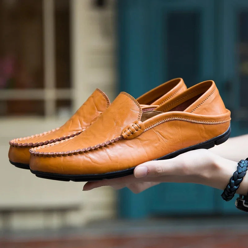 Mocassins en Cuir Véritable Homme — Décontractés Sans Lacet Taille 37-47