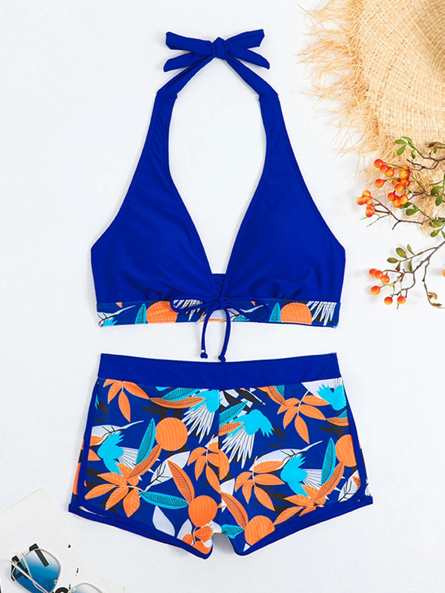 Ensemble de bikini halter 2026, maillot de bain court pour femme, maillot de bain taille haute imprimé, tenue de plage