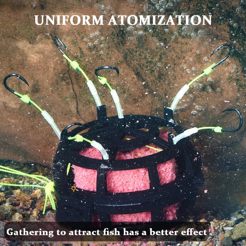 Inverted Bottom Bait Cage, String Hook, Anti-Bottom Fishing Bait Cage, 6 Hooks, PE Line, Group Feeder, Sinkers, Freshwater Fishing