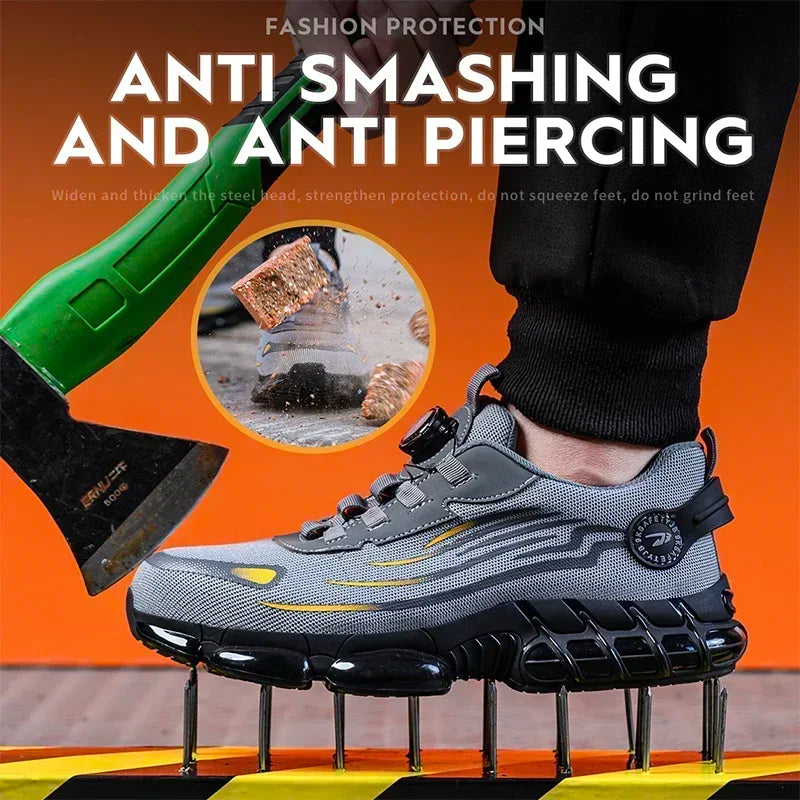 Botón giratorio nuevos zapatos de seguridad para hombre Anti-aplastamiento Anti-perforación zapatos de trabajo de moda para hombre zapatos deportivos botas de protección de seguridad para hombre